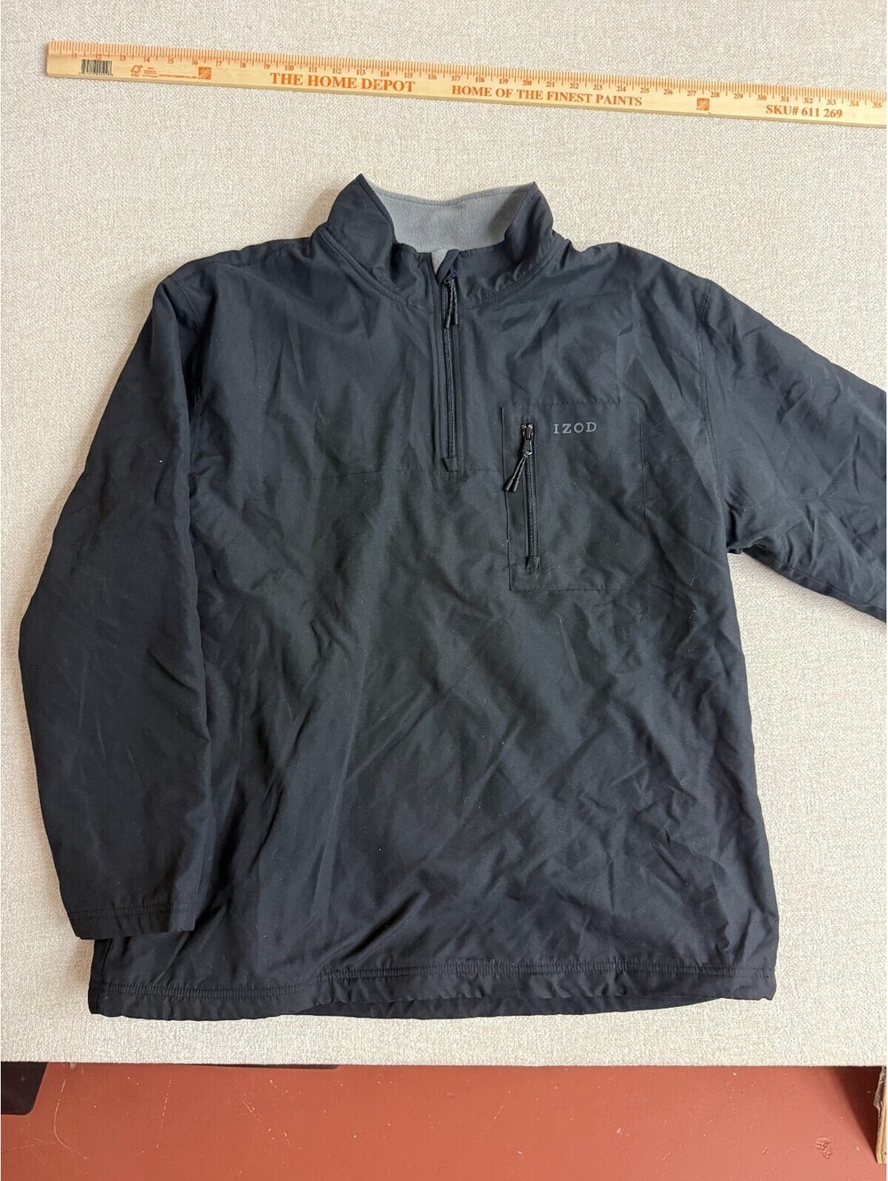 IZOD Mens Extra Large Black 1/4 Zip Pullover Jacket Windbreaker Fleece Lined XL